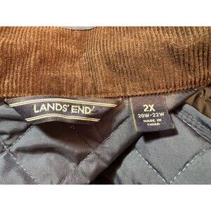 Lands End Quilted Barn Chore Jacket Corduroy Collar Snap Pockets Blue  2X 20W-2W